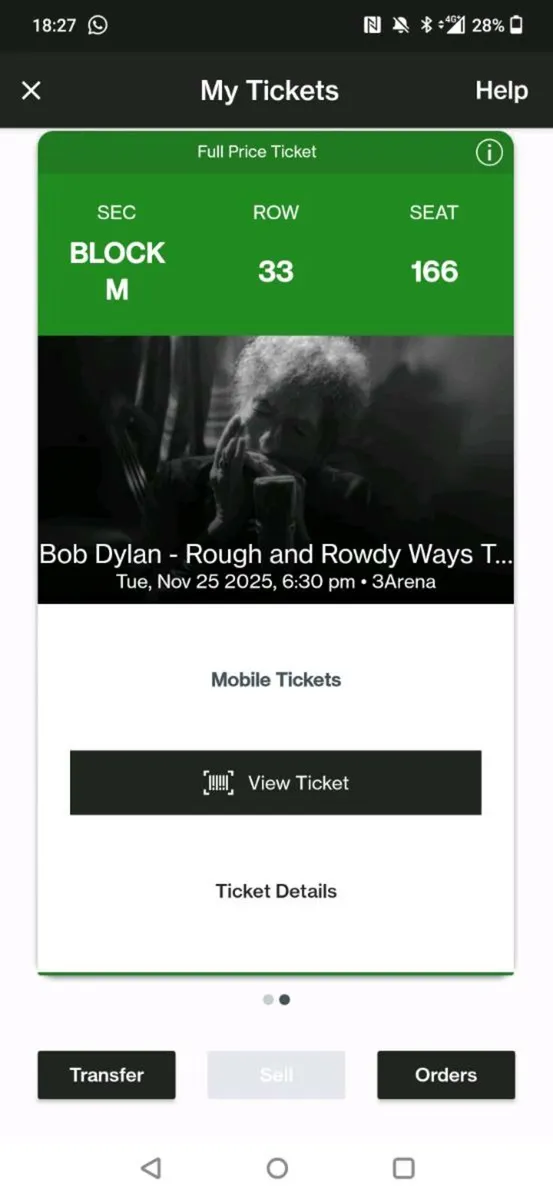 Bob Dylan 3 arena tue Nov 25th - Image 1
