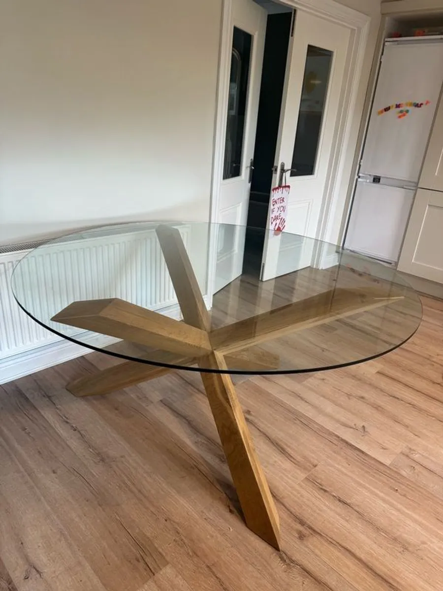Glass Circular Table - Solid Oak Spider Legs - Image 1