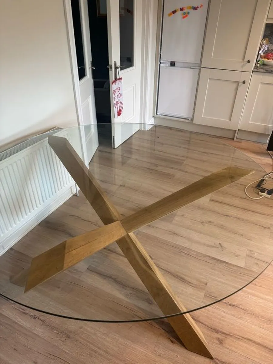 Glass Circular Table - Solid Oak Spider Legs - Image 2