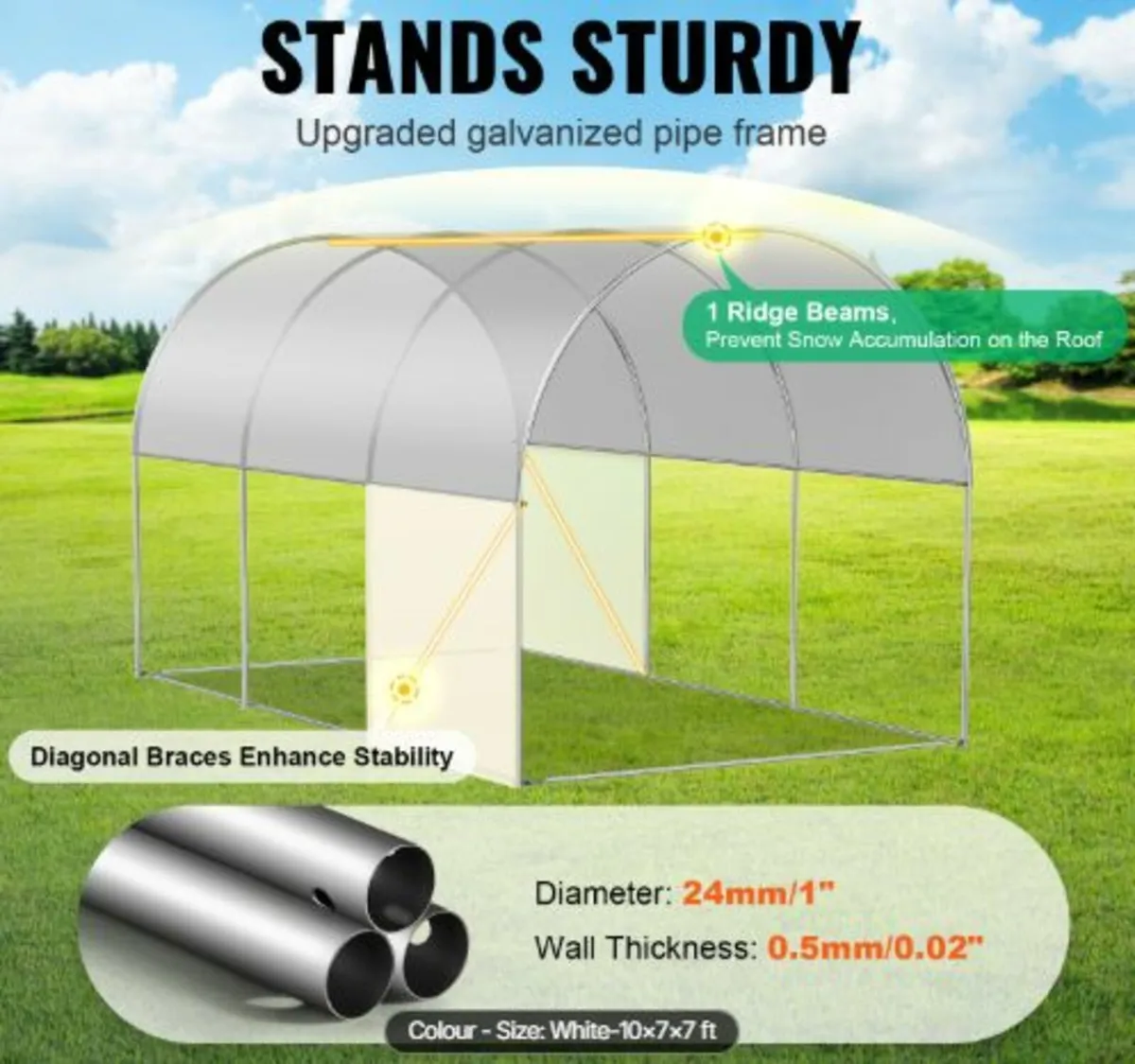 Walk-in Tunnel Greenhouse 2.9x2x1.9 m Galvanized - Image 2