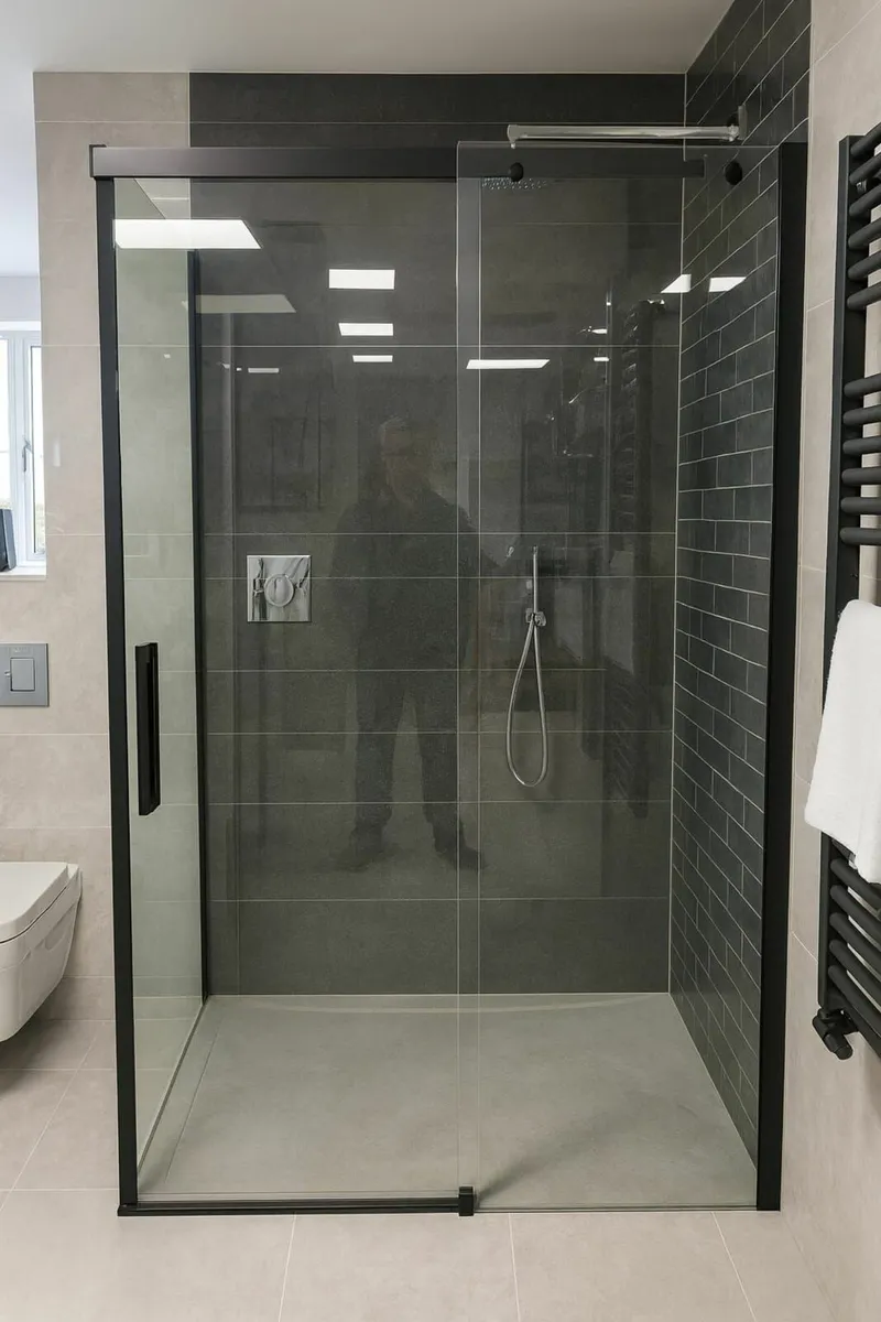 Black Merlyn, Shower Glass slide door & wall - Image 1