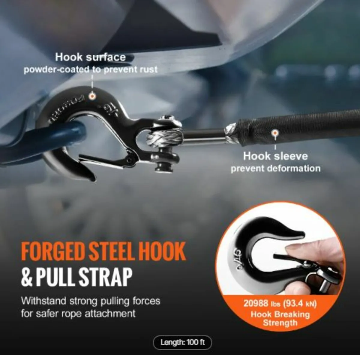 Synthetic Winch Rope, 9.5 mm x 30.48 m 12,020 kg - Image 3