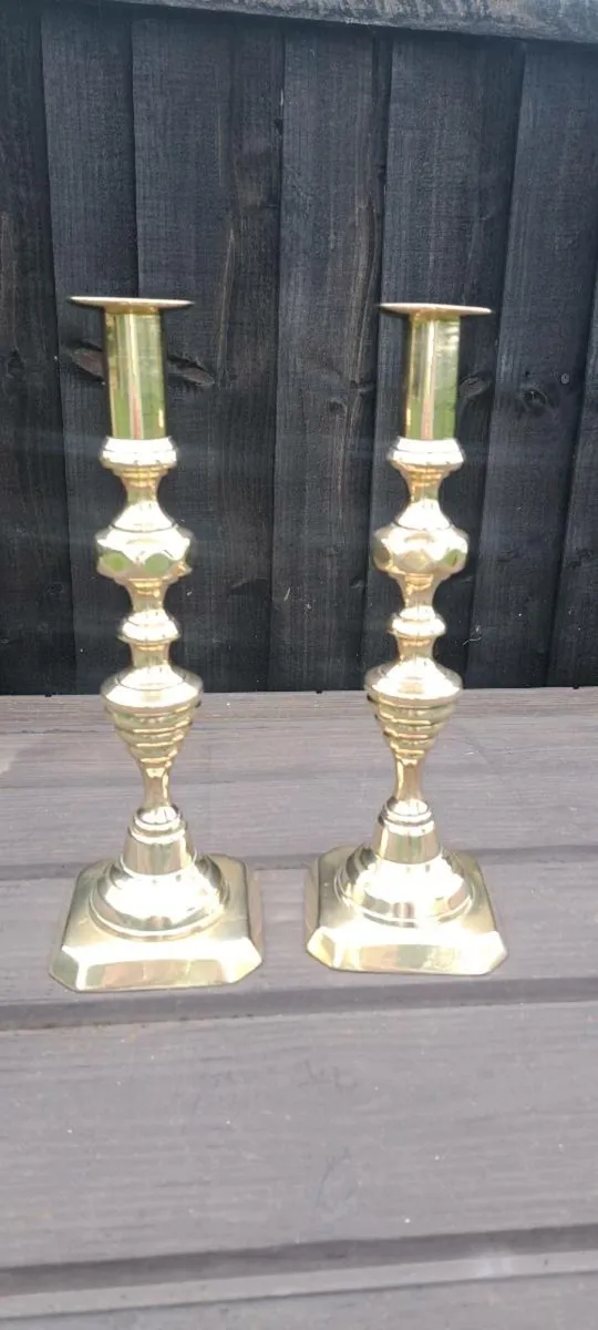 2 large original  brass  candle stick holders - Image 1