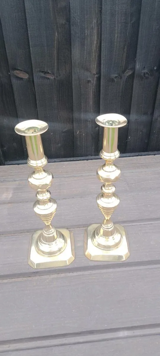 2 large original  brass  candle stick holders - Image 2