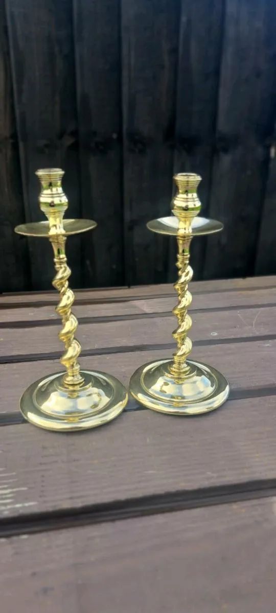 Old original  brass  barley twist  candle holders - Image 1