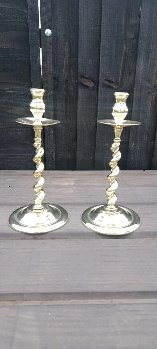 Old original  brass  barley twist  candle holders - Image 2
