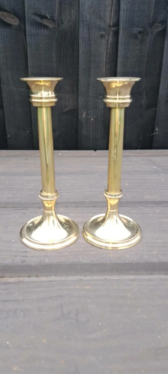 2 small brass candle stick holders - Image 1