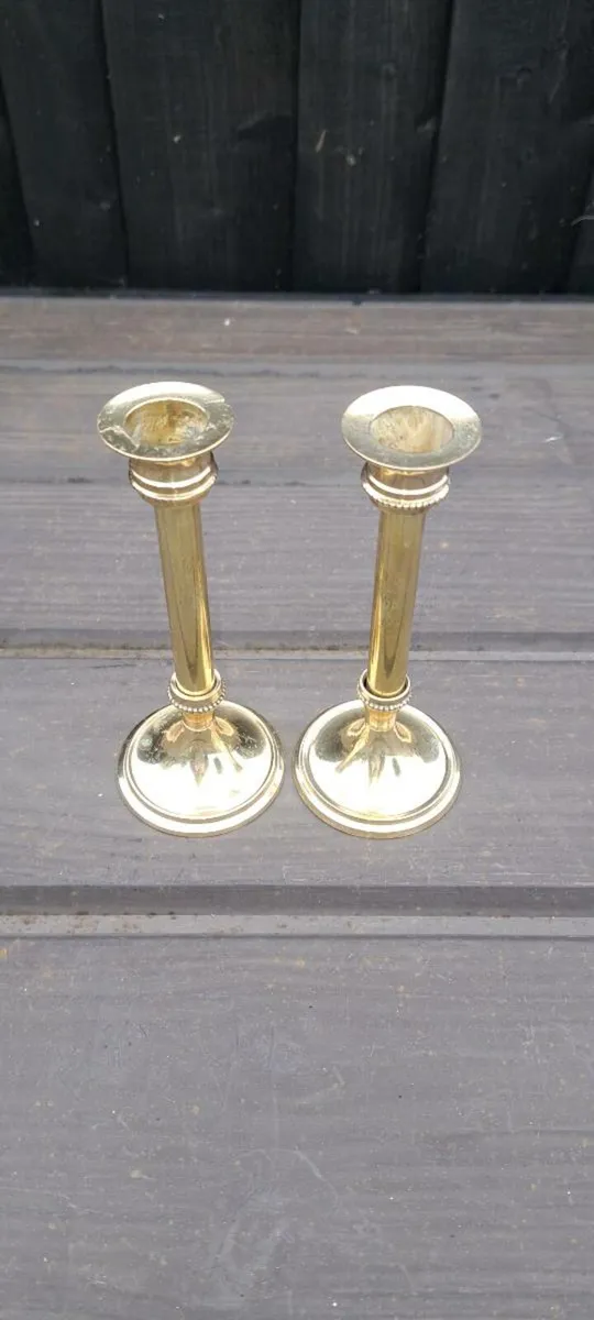 2 small brass candle stick holders - Image 2