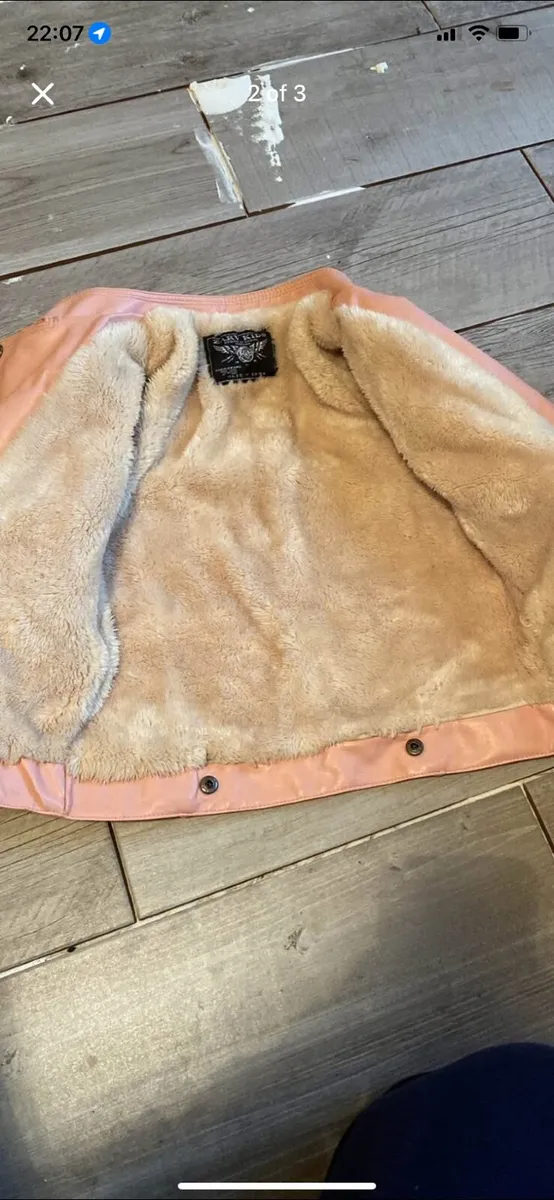 Fur Lined Learher Look Biker Girls Coat - Image 2