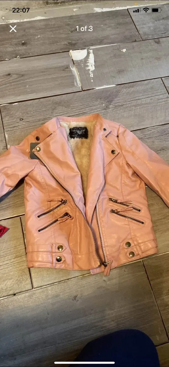 Fur Lined Learher Look Biker Girls Coat - Image 3