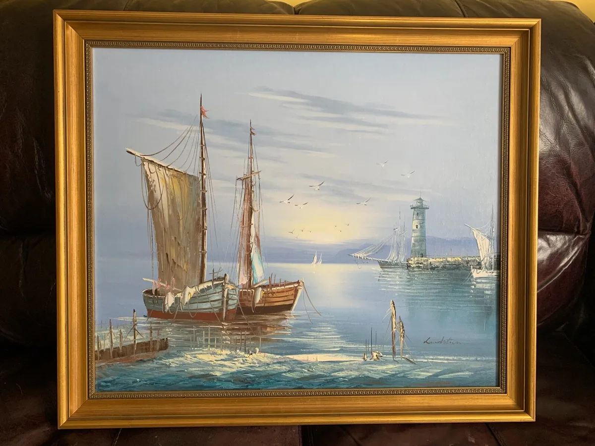 Harbour painting. Framed - Image 1