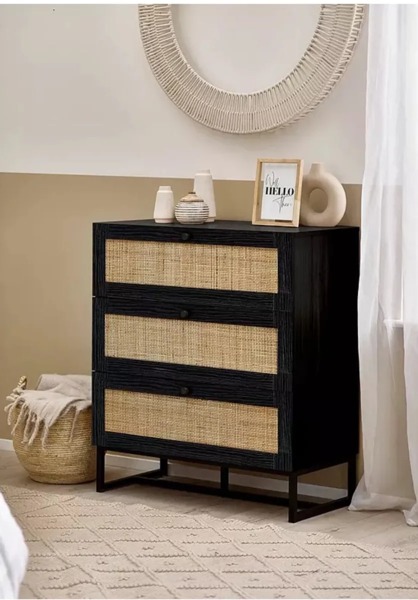 Black & Rattan chest of drawers - Image 1