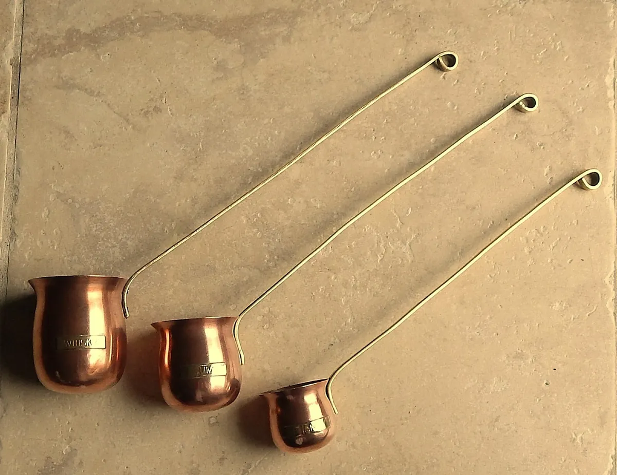 3 Vintage Copper & Brass Liquor Ladles/Measures - Image 1