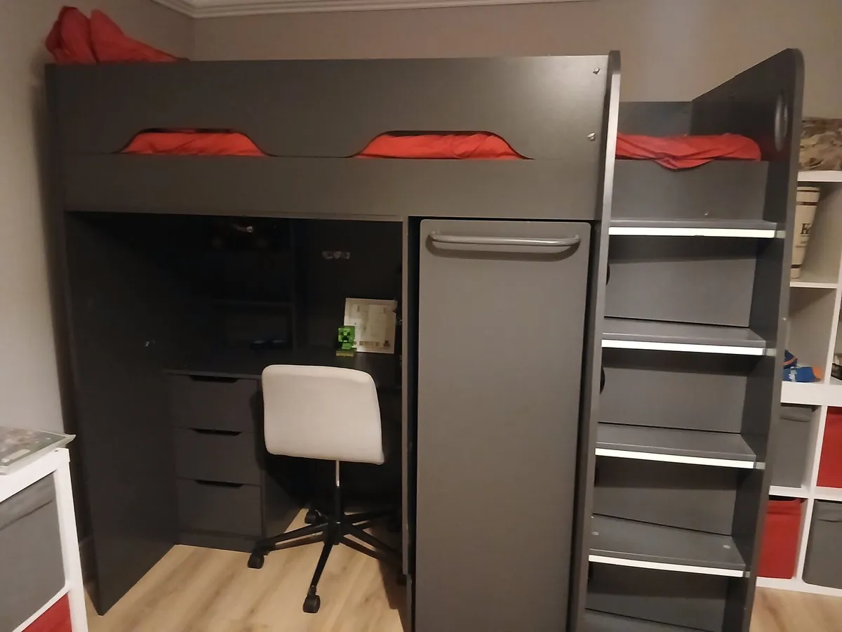High sleeper with desk & wardrobe SOLD