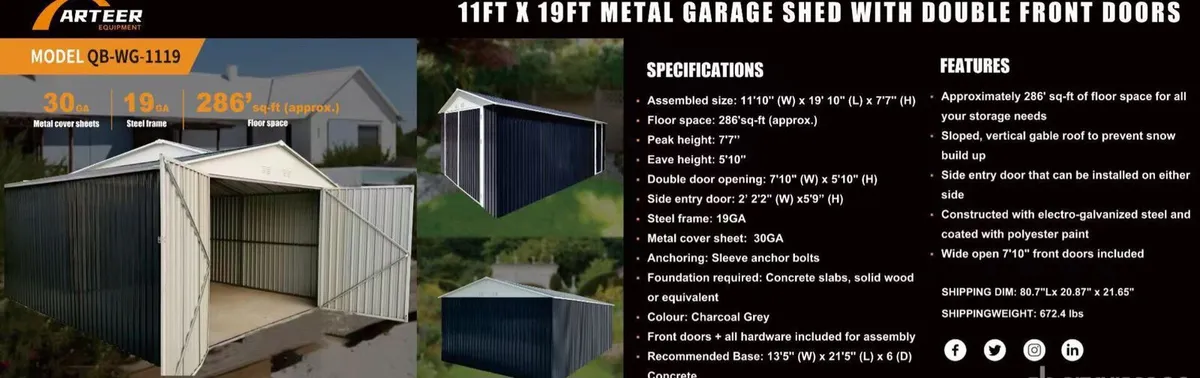 New 11 foot x 19 foot car port / garage / shed - Image 1