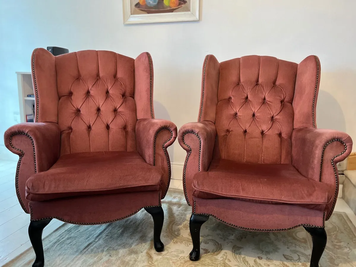 2 Button-back  armchairs - Image 1