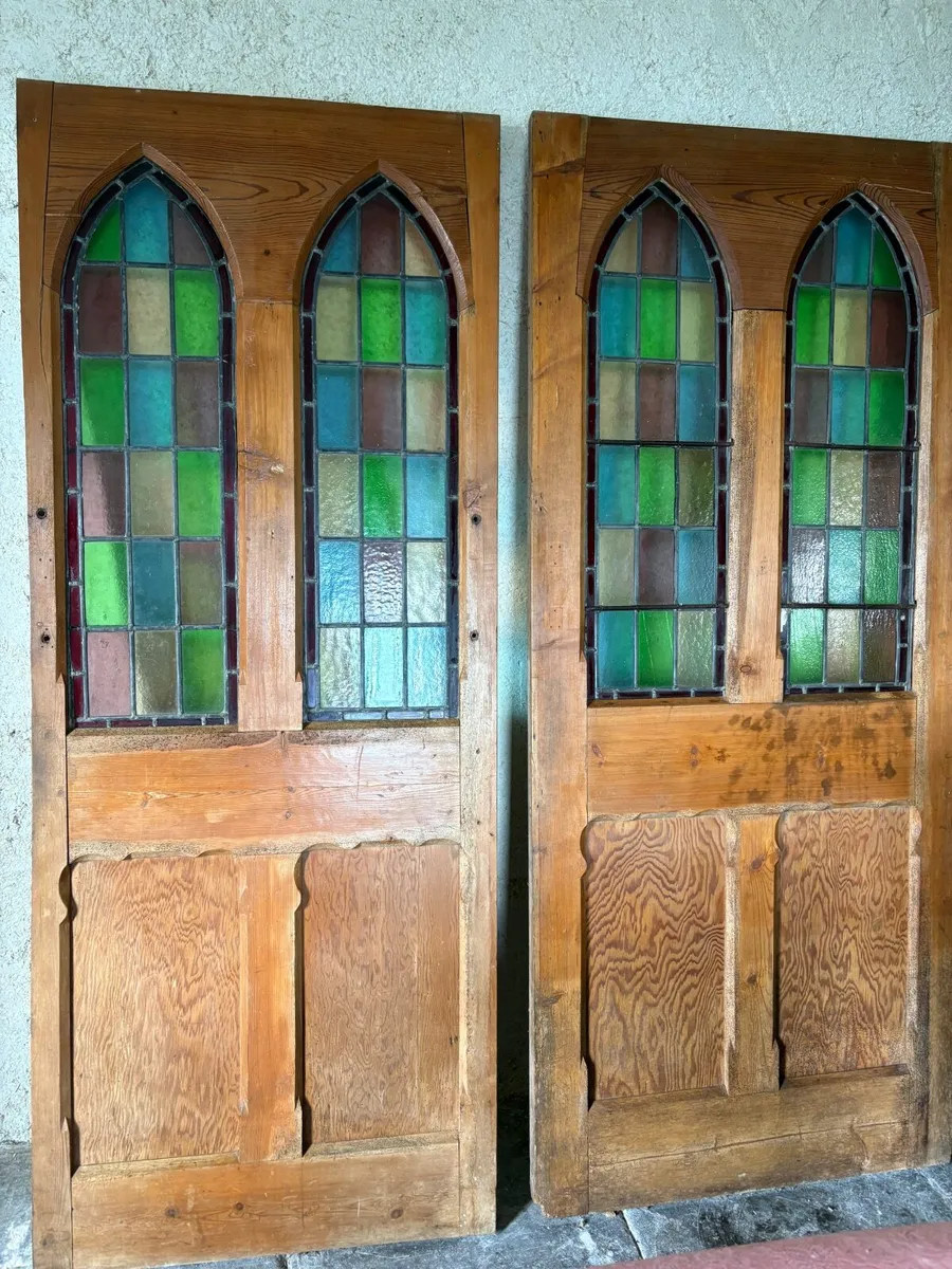 Pair of old church doors with original stained gla
