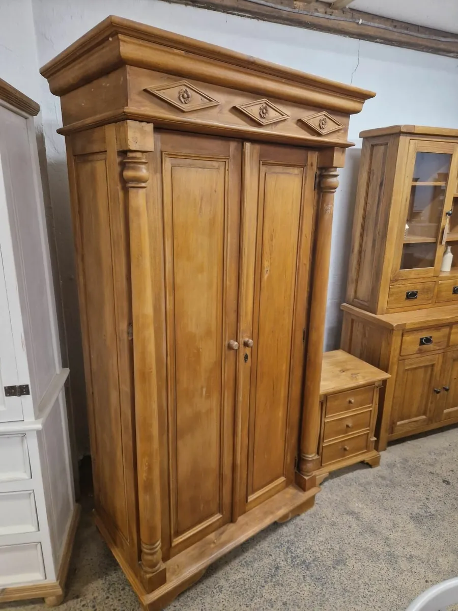 Vintage pine wardrobe matching bedside locker - Image 2
