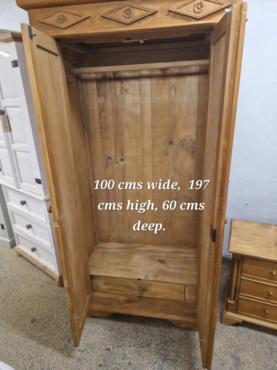 Vintage pine wardrobe matching bedside locker - Image 3
