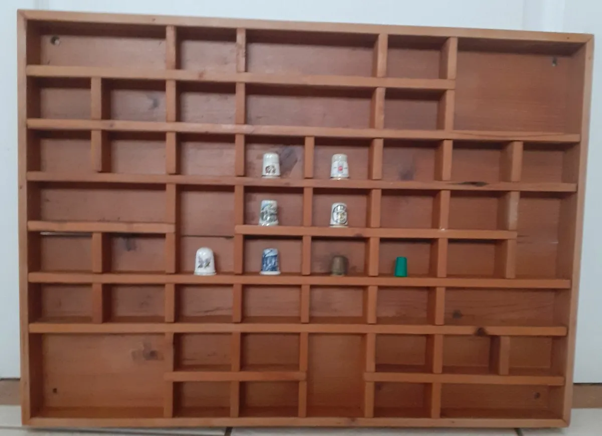 Vintage Curio Display Wall Unit & Thimbles - Image 1
