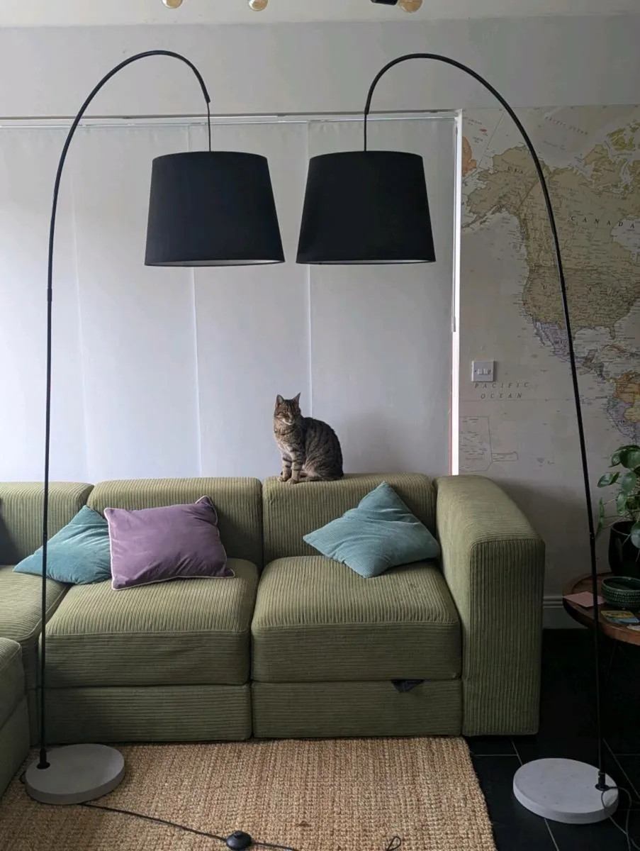 Pair of modern arc floor lamps for sale - Image 1