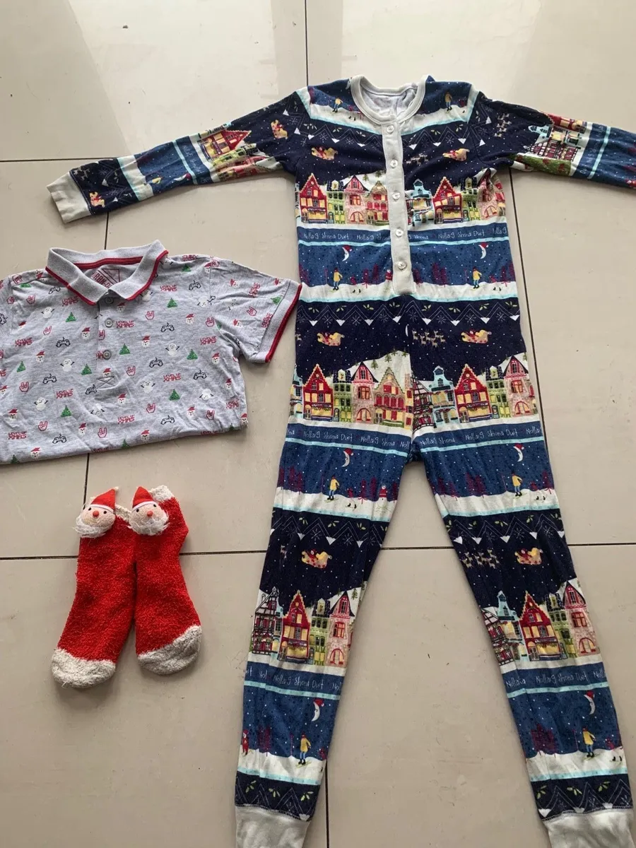 Christmas ‘all in one’ pyjamas, polo shirt & socks - Image 1