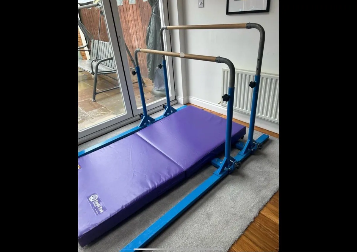 Gymnastics High Bars Tumbl Trak 5in1 system + mat - Image 1