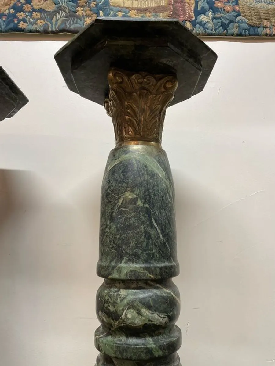Spectacular Pair of Large Marble Pillars/ Columns w. Bronze Decor - Image 3