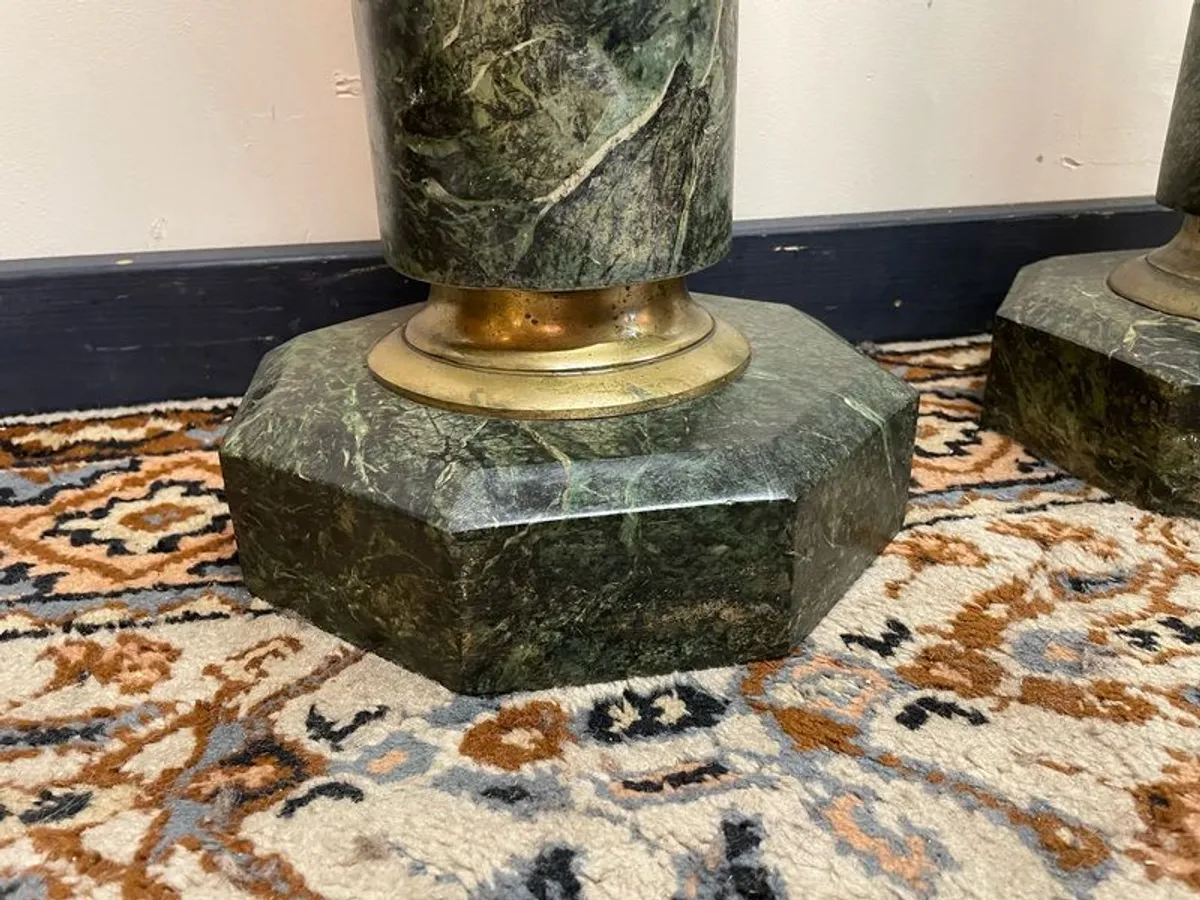 Spectacular Pair of Large Marble Pillars/ Columns w. Bronze Decor - Image 4