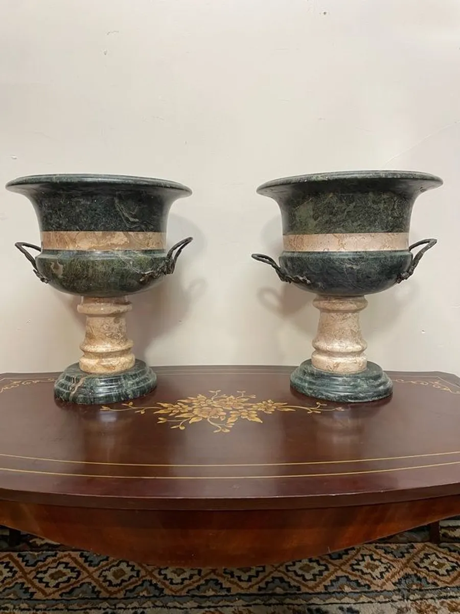 Impressive Pair of Heavy Marble Neoclassical Urns - Image 1