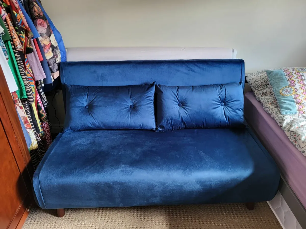 Laura James Blue Velvet Sleeper Couch - Image 1