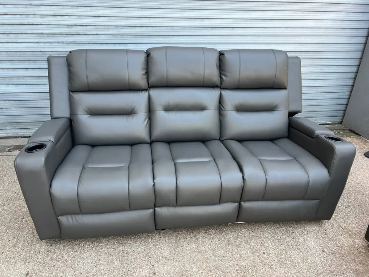 Titan Dark Grey Leather Charging Recliner Sofa - Image 2