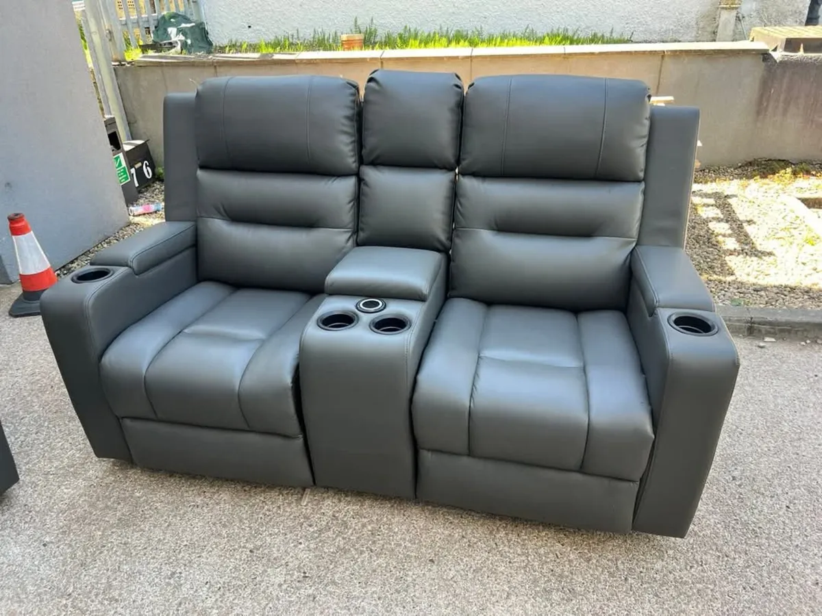 Titan Dark Grey Leather Charging Recliner Sofa - Image 4