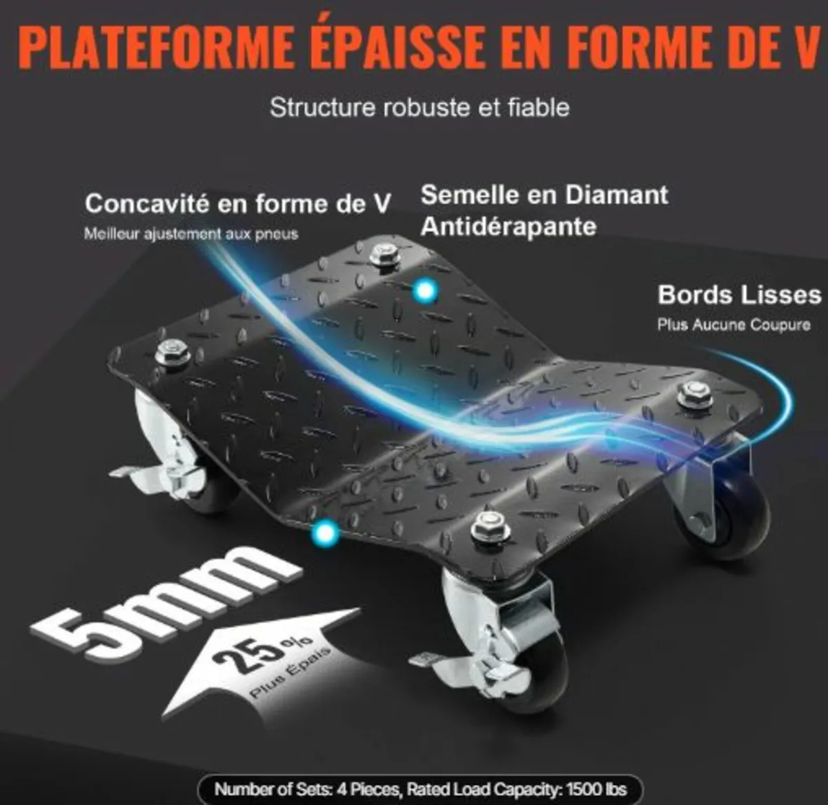 Car Dolly Wheel Tire Dolly 4 PCS Heavy Duty Skate - Image 2