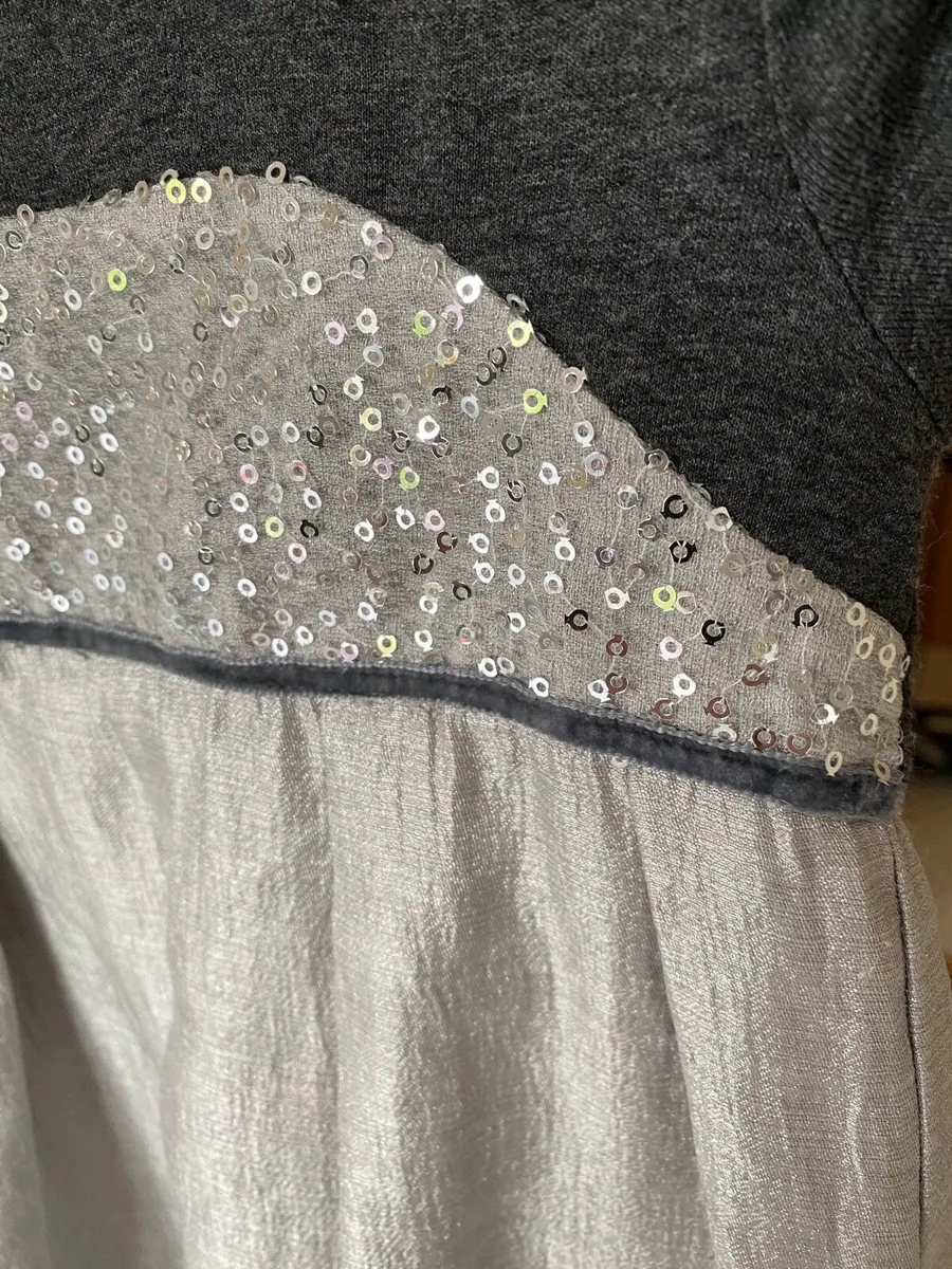 Girl’s Occasional Silver Satin Grey Sequins Dress - Image 3