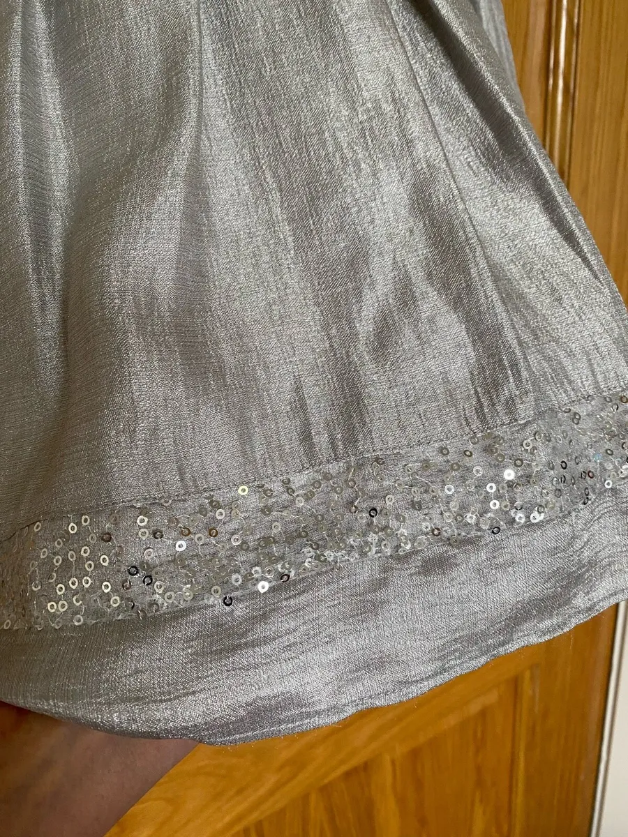 Girl’s Occasional Silver Satin Grey Sequins Dress - Image 4