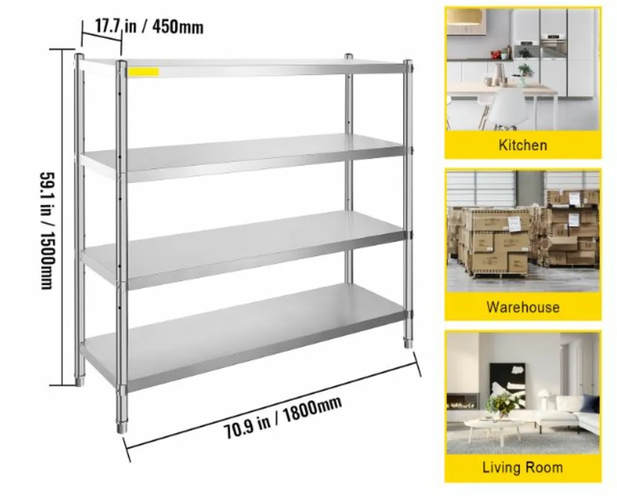 4-Tier Stainless Steel Storage Shelf Heavy Duty - Image 4