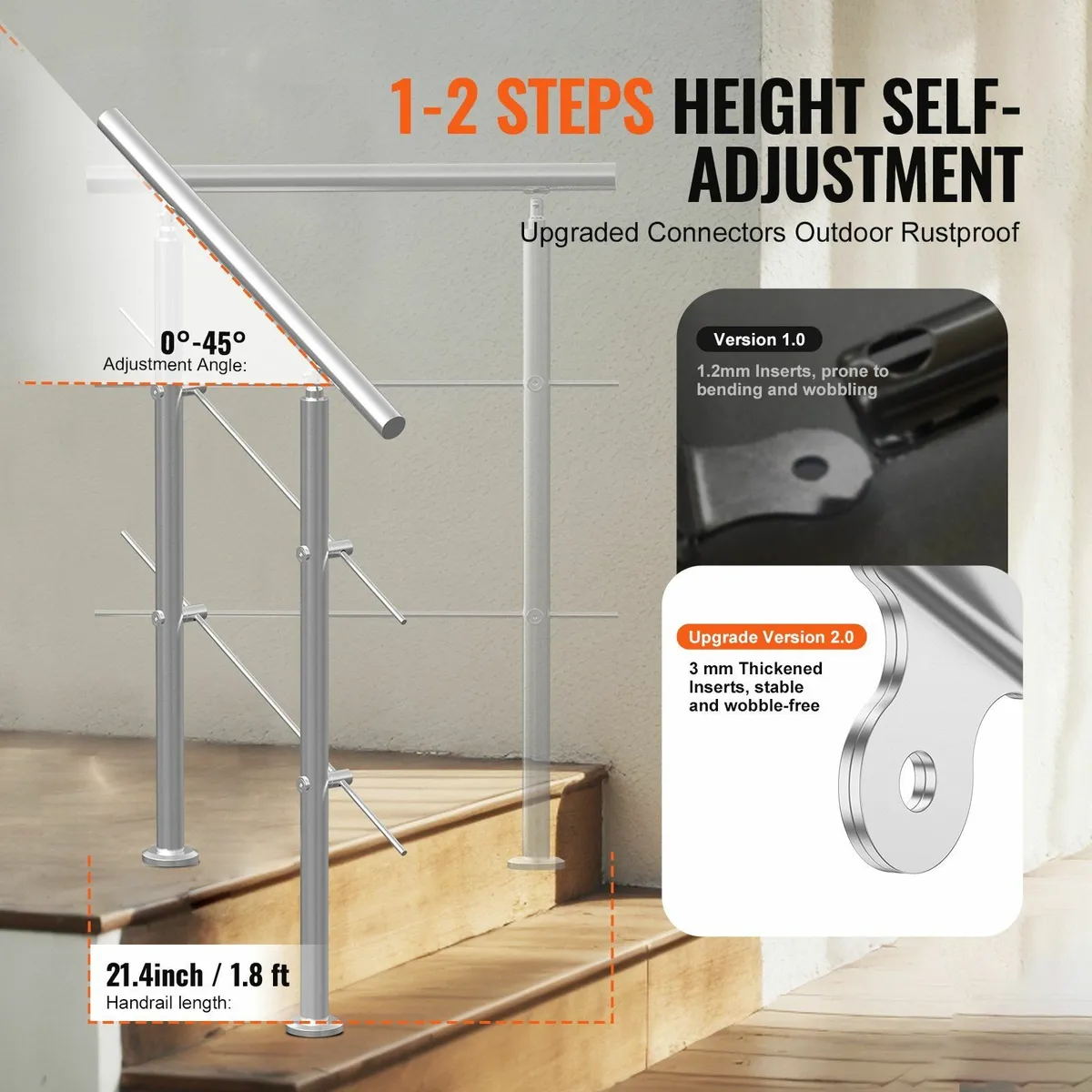 31.5in Handrails for Steps 2 Crossbars Staircase - Image 4