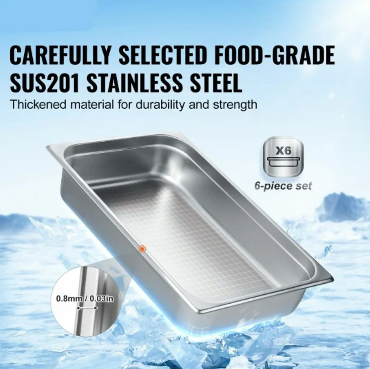 6 Pack Full Size Stainless Steel Steam Table Pan - Image 2