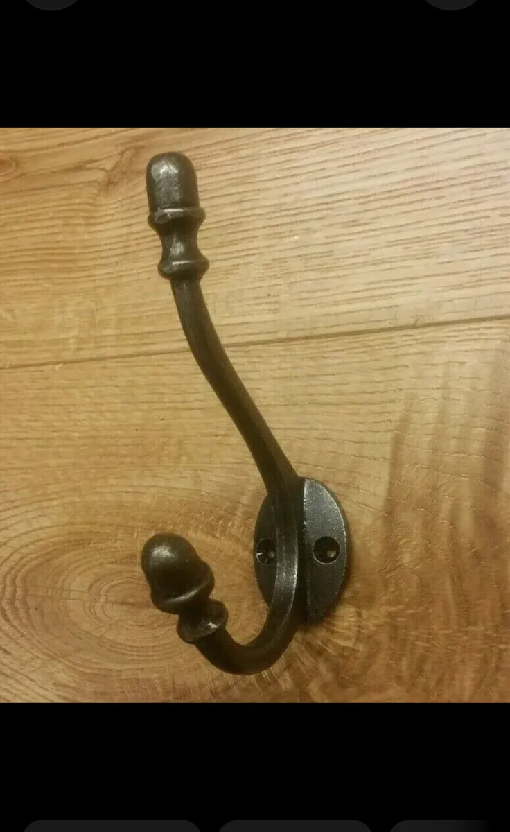 6 x Cast Iron Coat Hooks Double Acorn Retro NEW