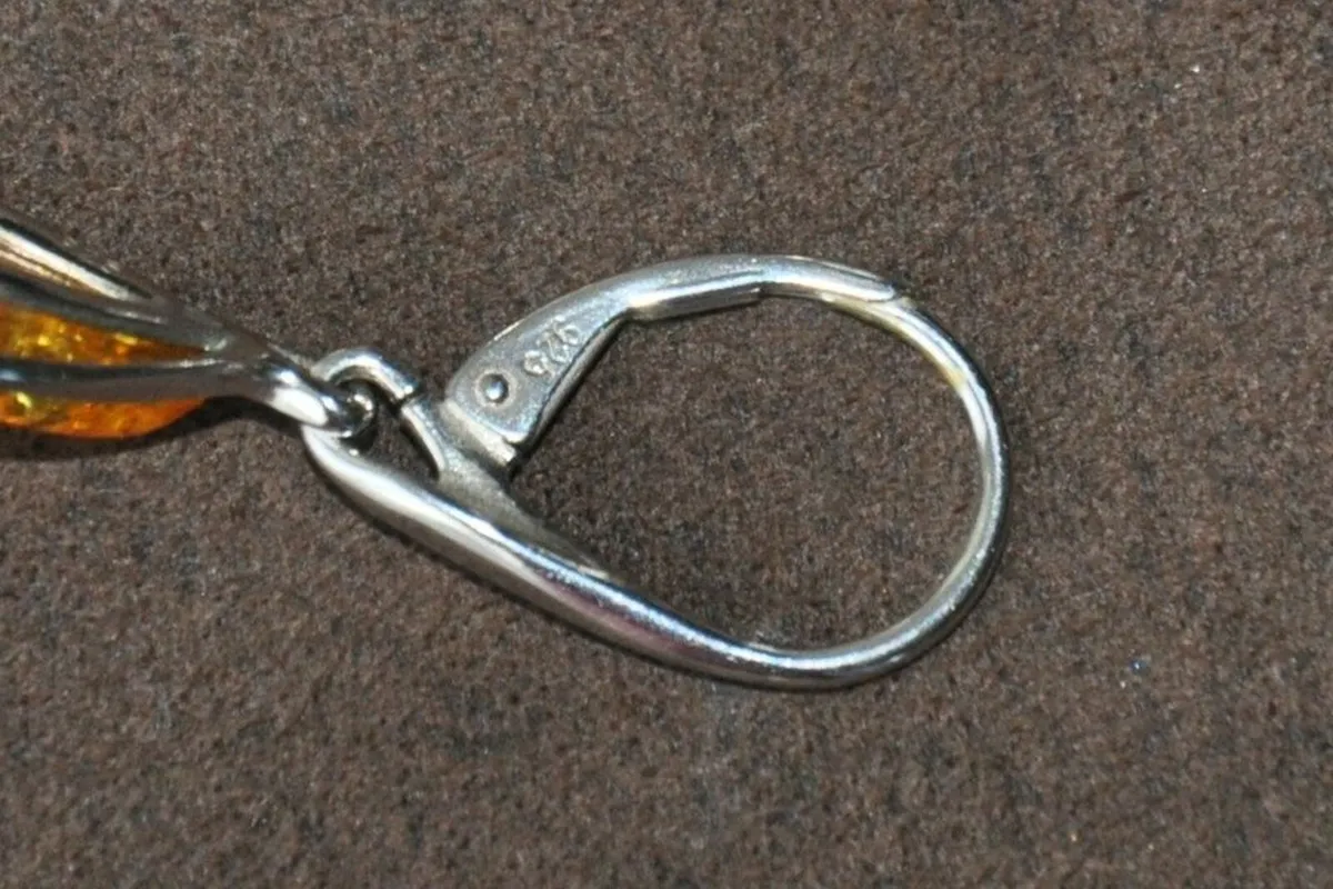 925 silver with real amber earrings and pendant - Image 2