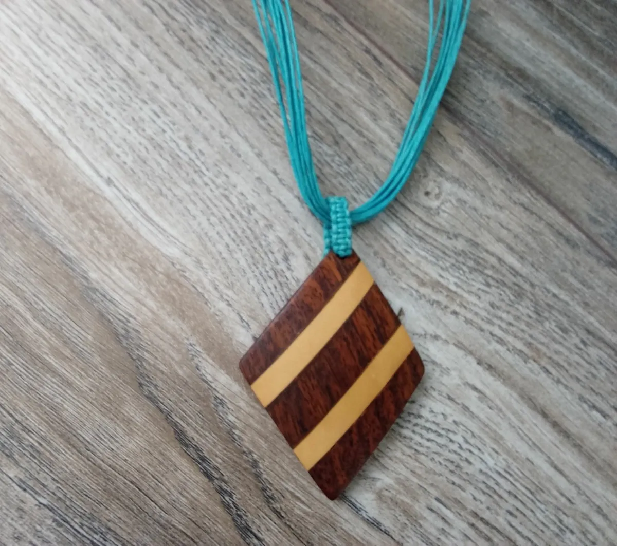 Turquoise Stringed Wooden Charm Necklace. - Image 2