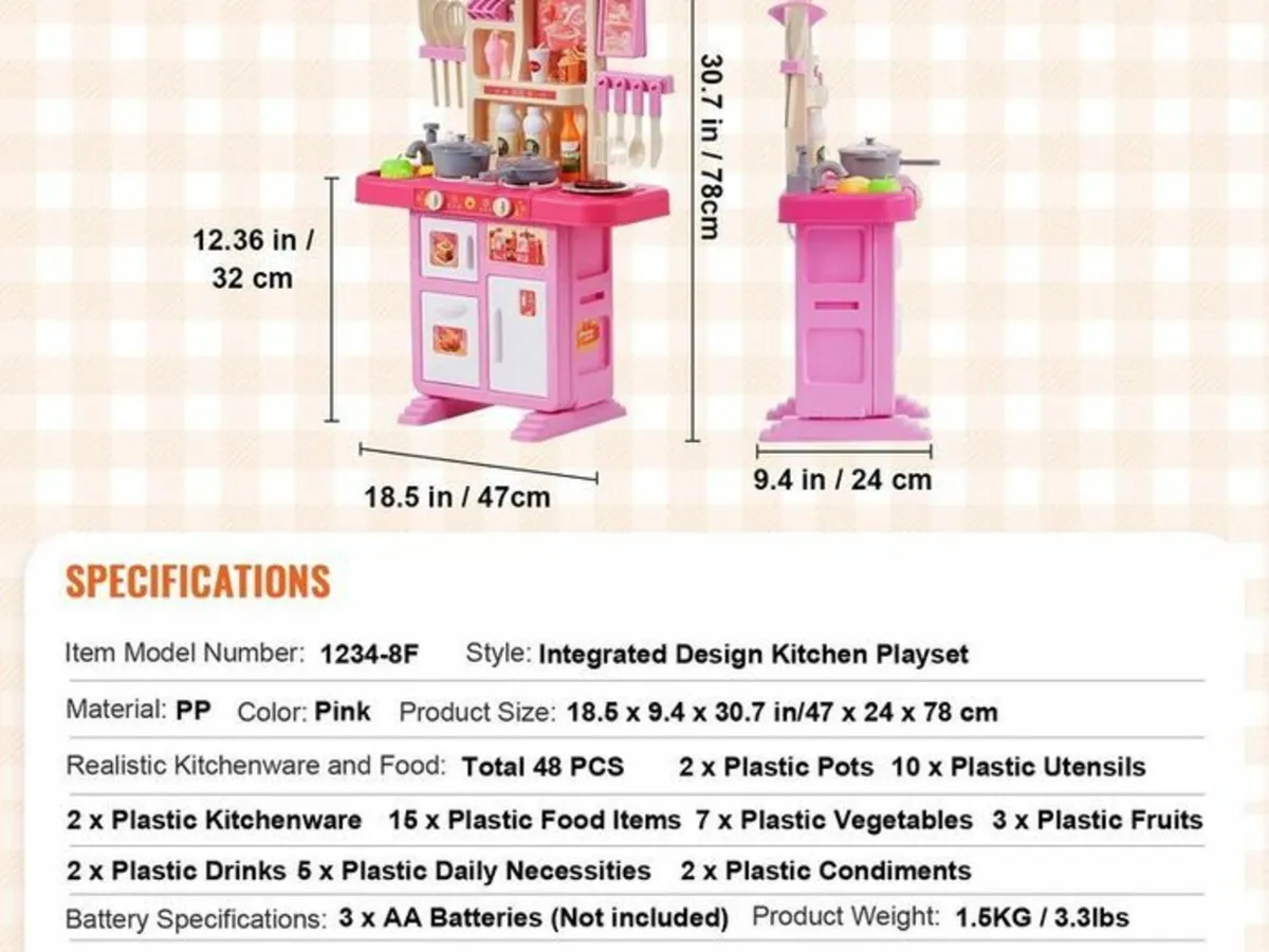 Kitchen Playset Kids Pretend Cooking Play Toy 48 P - Image 3