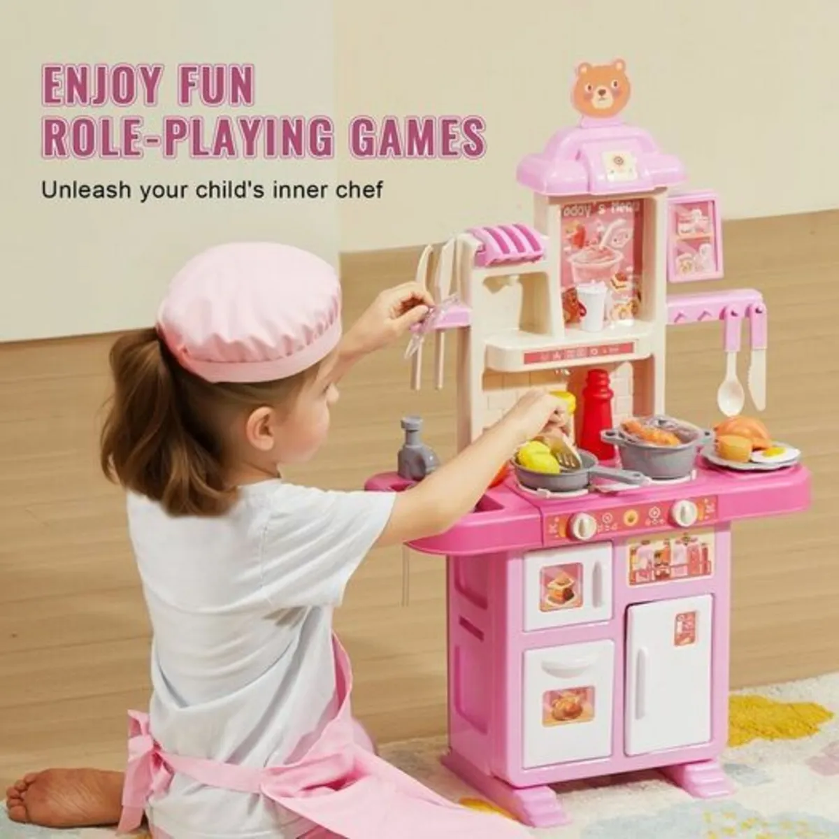 Kitchen Playset Kids Pretend Cooking Play Toy 48 P - Image 4