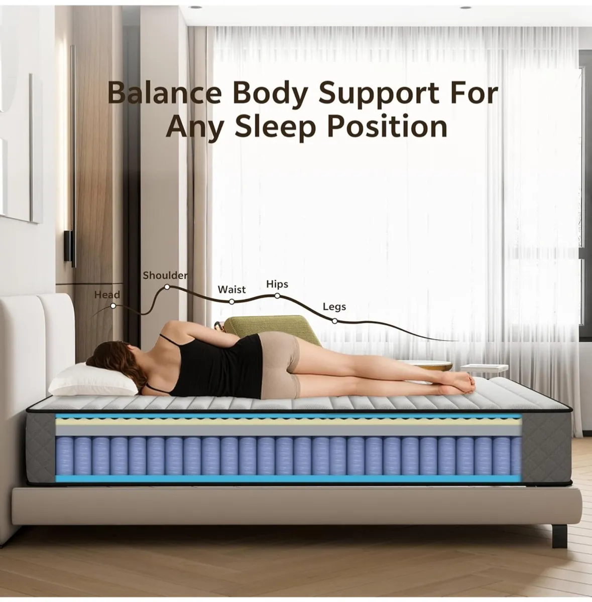 Single Mattress Hybrid Memory Foam Medium Firm Sin - Image 3