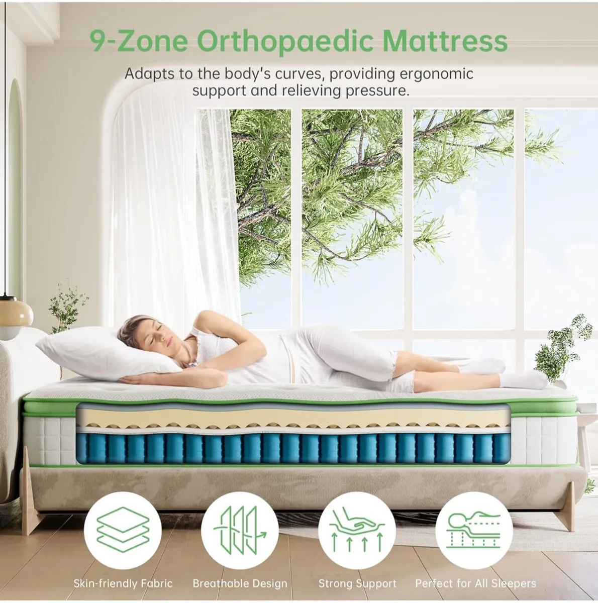 Single, 10 Inch Hybrid Mattress, Medium Firm with - Image 4