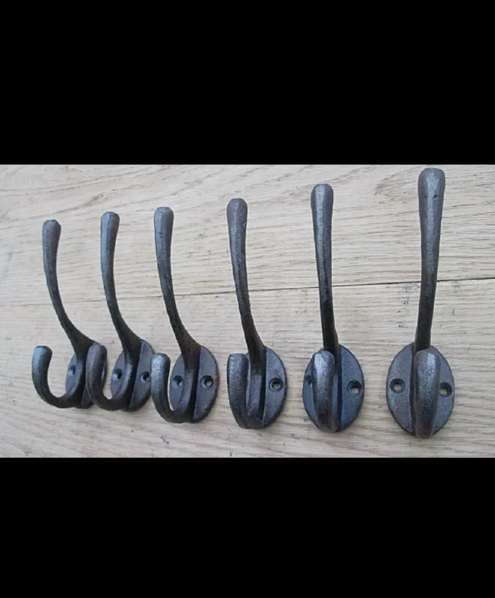 6 x Cast Iron Coat Hooks Vintage Retro Style NEW - Image 1