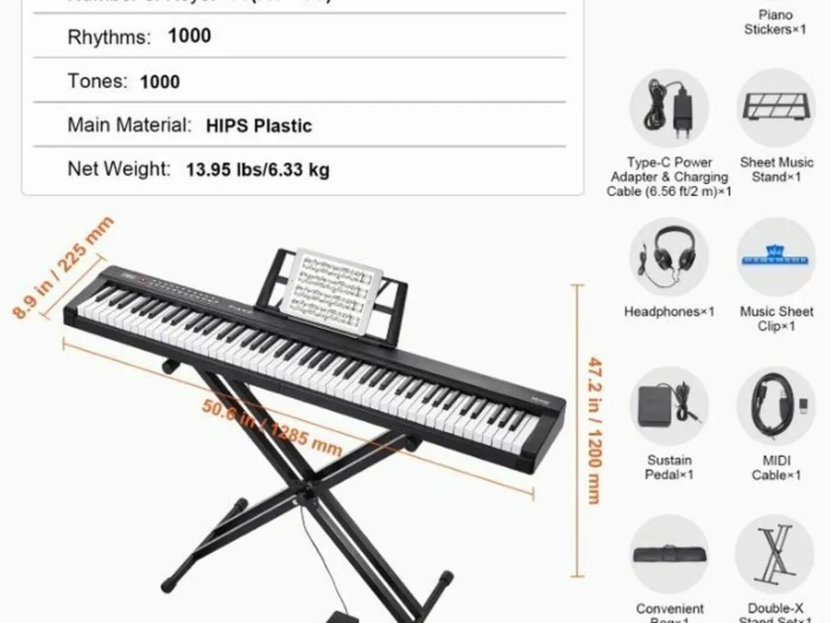 88 Key Digital Piano Keyboard Semi Weighted Electr - Image 4