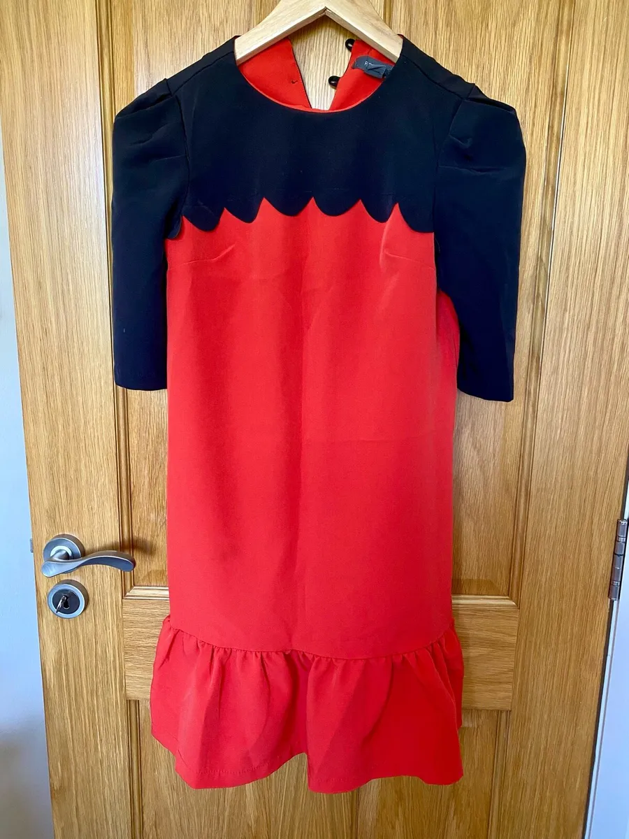 Women’s Red and Black Midi Scallop Dress - Image 1