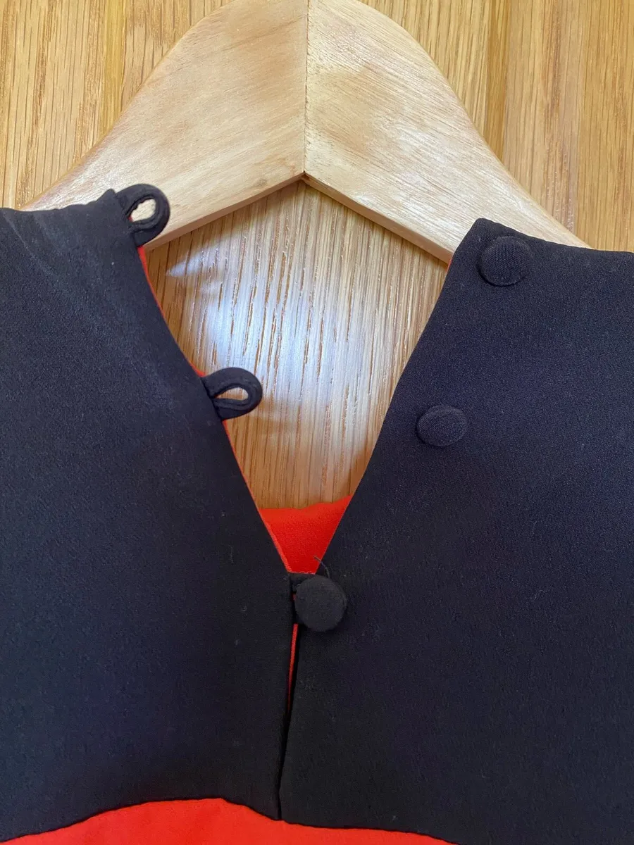 Women’s Red and Black Midi Scallop Dress - Image 2